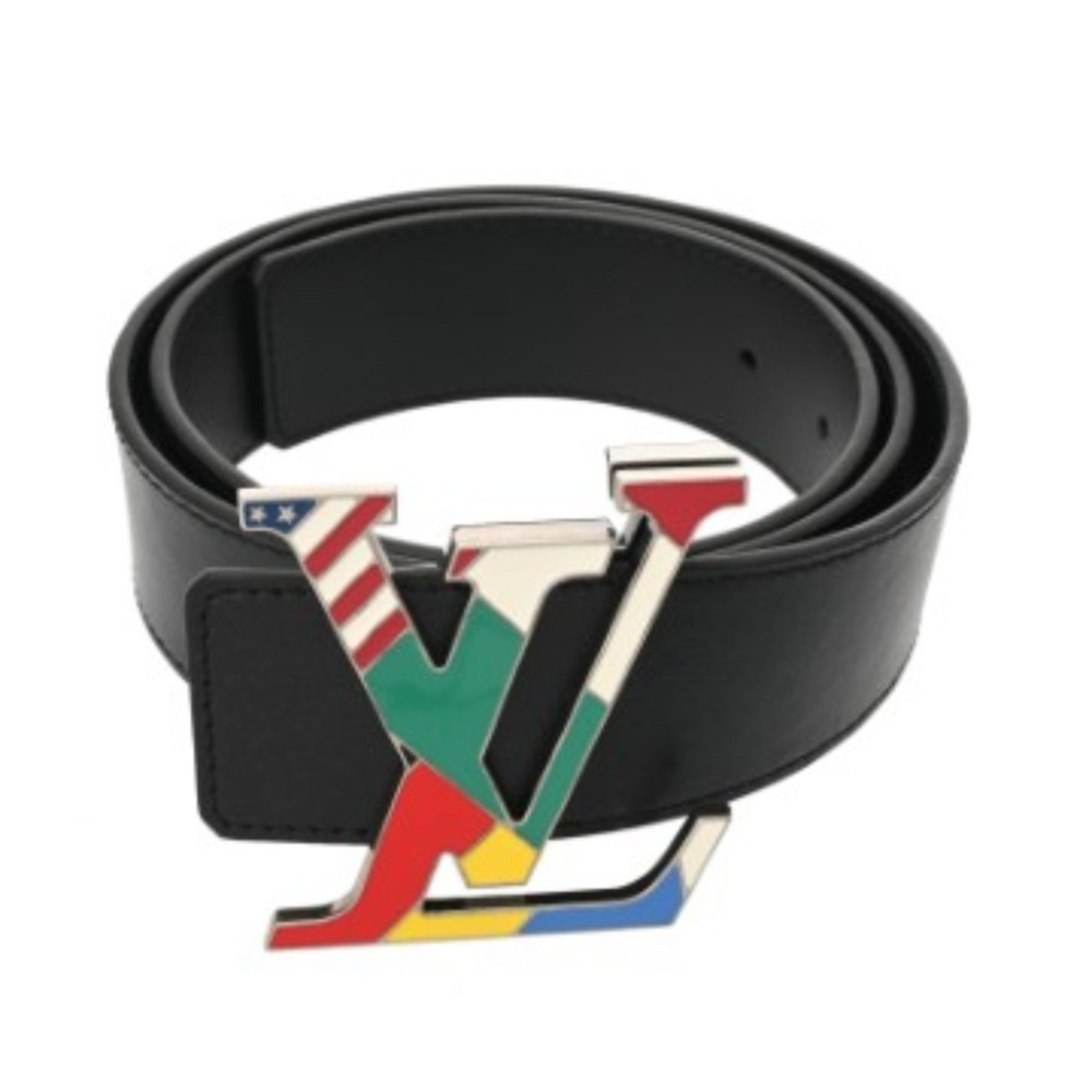 LOUIS VUITTON Louis Vuitton Ceinture LV Flag Black MP129T Men's Calfskin Belt...